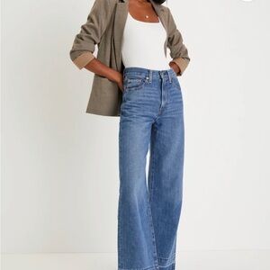 Levi's Ribcage Medium Wash Wide-Leg Raw Hem Denim Jeans